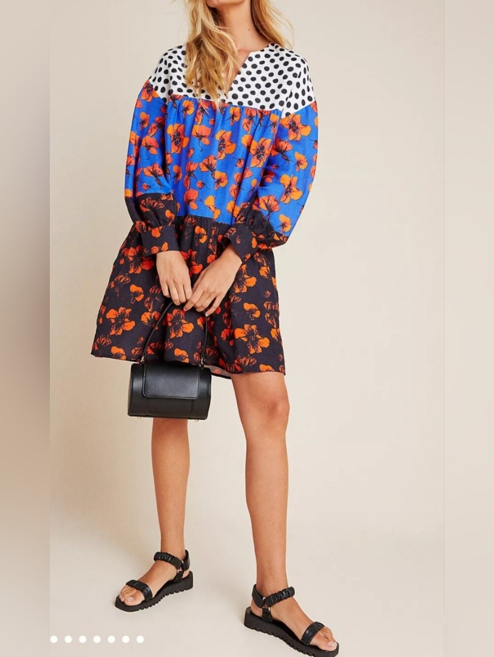 Anthropologie /DHRUV KAPOOR Black Polka Dot Tiered Mini Dress